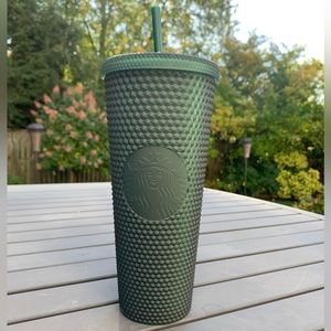 NWT Starbucks Dark Green Jeweled Bling Venti Cup with Lid/Straw